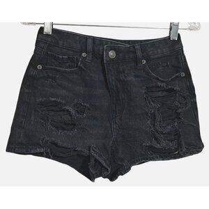 American Eagle Black Distressed Mom Shorts Sz 0 High-Waisted Denim Destroyed